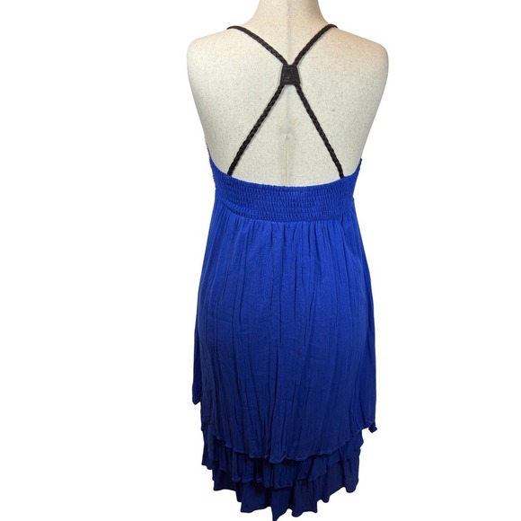 NWT Crochet Bustier Dress XL Blue Tiered Ruffle High Low Hem Boho CoastalCowgirl - Picture 4 of 10